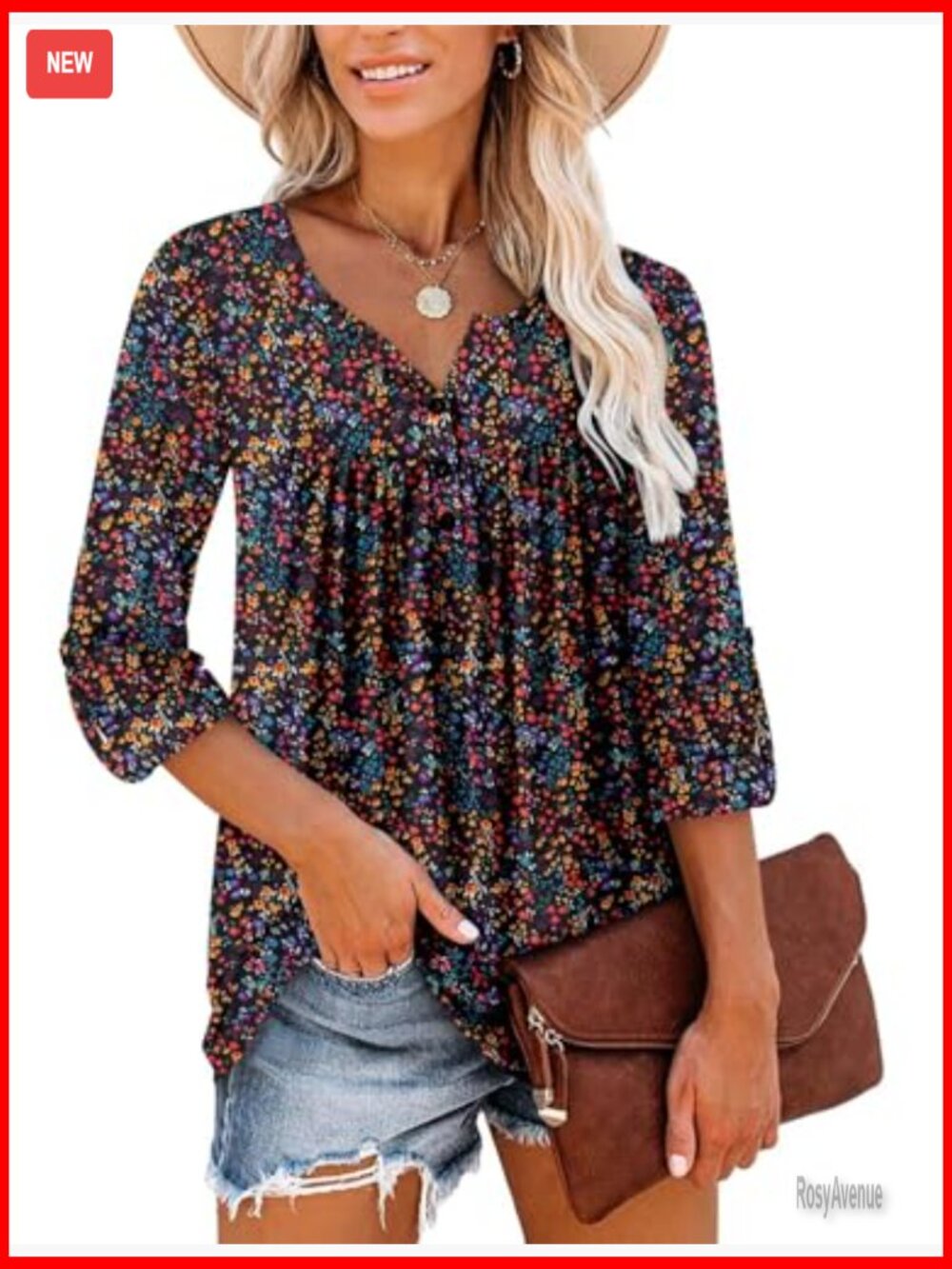 Floral V-Neck Tunic Top Long Sleeve Blouse Casual Loose Fit 2025 View 3